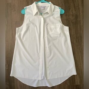 Athleta White Sleeveless Button Down Shirt